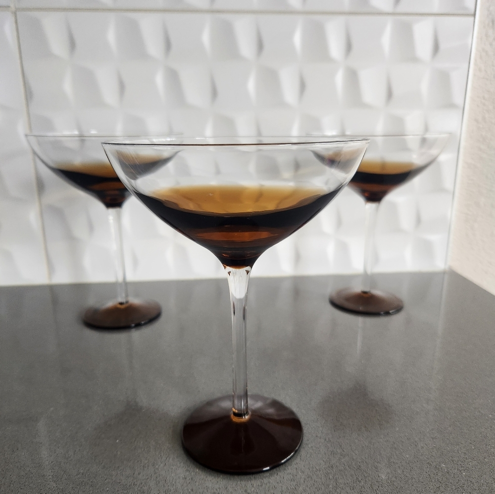 Elegant Brown Glass Martini Set